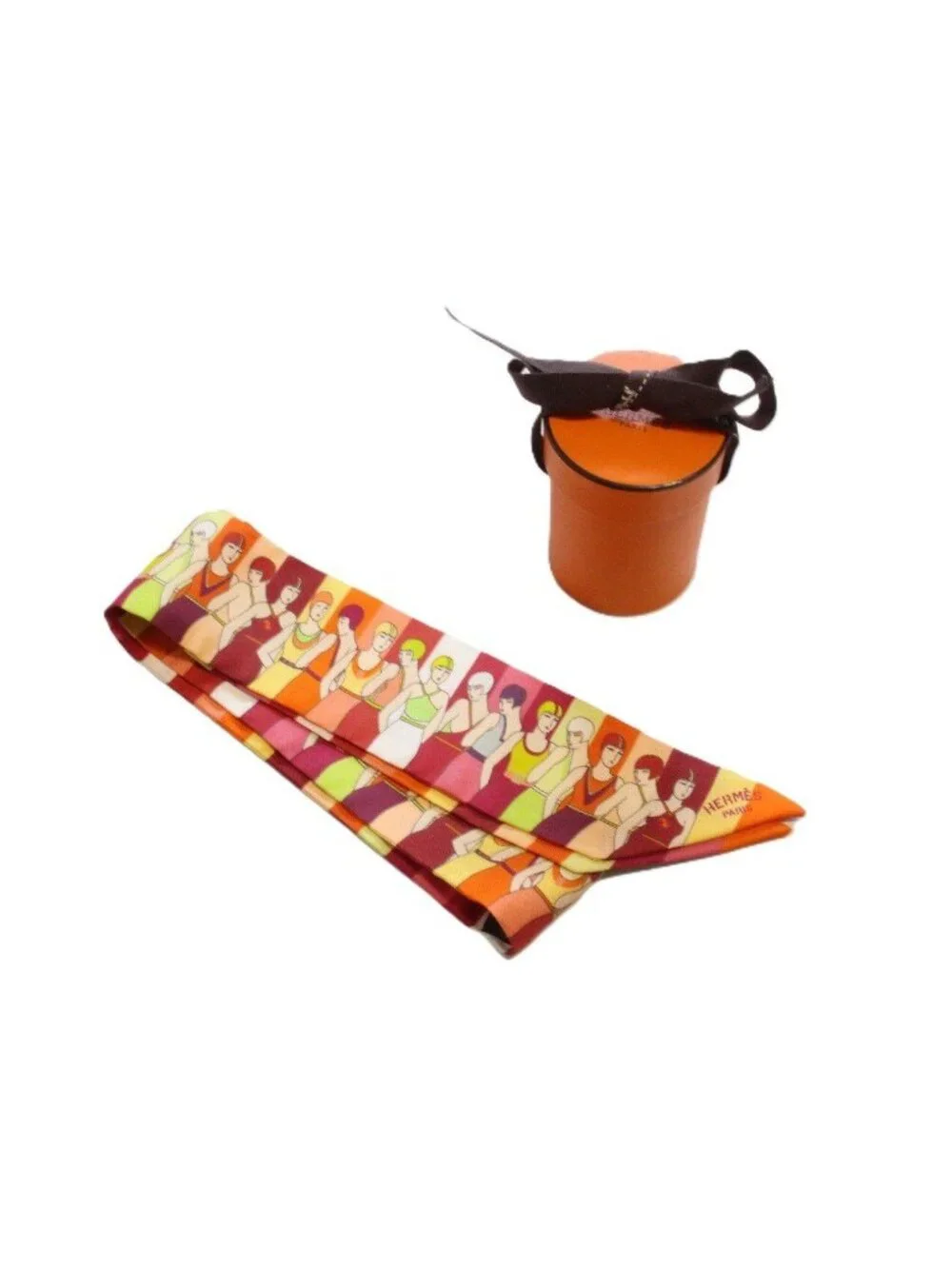 Hermes Tsuiri People Who Play in the Water Silk 100% Orange Pawn Scarf